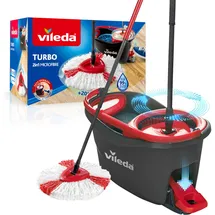 Vileda Wischmopp Turbo Komplett Set mit Eimer, Mikrofaser-Mopp, Teleskopstiel bis 123 cm