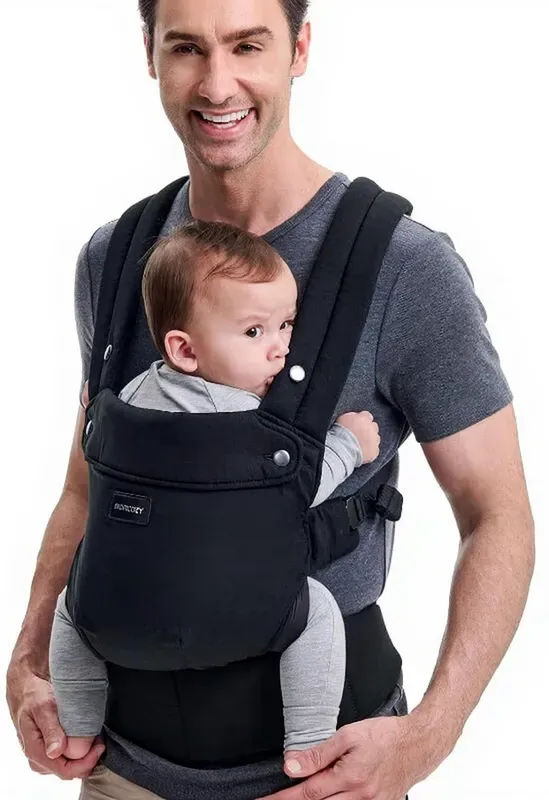 Momcozy Babytrage – ergonomisch, bequem und leicht, für 3 – 20 kg, einfach anzulegen, freie Hände, verbesserte Lendenstütze, körpernahes Design, für Babys und Kleinkinder, Schwarz