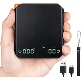 FOXNSK Espresso Waage mit Timer, 0.1g Genaue Mini Kaffeewaage mit 3 Modi, Coffee Scale für Filterkaffee, USB Aufladbar Klein Feinwaage Küchenwaage Digital für Barista, Led Display, Max 2kg, Schwarz