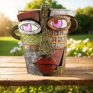GETBSTOOP Picasso-Blumentopf mit abstraktem Gesicht, Kunstharz, handgefertigt, brutalistischer Schönheitsgesichts-Blumentopf, Abstrakter Schönheitsgesichts-Topfpflanzenbehälter for die Garte