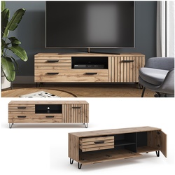Vicco Lowboard TV-Regal Fernsehregal Amber Eiche 150x49 cm modern Wohnzimmer Regal TV-Tisch Fernsehtisch Wohnzimmertisch Ablage Klapptür Schranktür Schrankfach Fernseher Holz-Optik