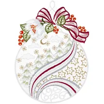 w. reuter & sohn - plauener spitze Fensterbild "Weihnachtskugel" Gr. 1, rot (ecru, goldfarben, rot), B:18cm H:25cm, Polyester, W. REUTER & SOHN - PLAUENER SPITZE, Fensterbilder, Made in Germany