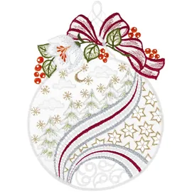 w. reuter & sohn - plauener spitze Fensterbild "Weihnachtskugel" Gr. 1, rot (ecru, goldfarben, rot), B:18cm H:25cm, Polyester, W. REUTER & SOHN - PLAUENER SPITZE, Fensterbilder, Made in Germany
