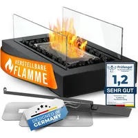flammtal [Das Original] - Tischkamin eckig mit Glassteinen [3h Brenndauer] - Tischfeuer für Indoor & Outdoor - Mit verstellbarer Flamme - Grau