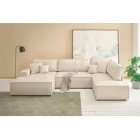 OTTO home Wohnlandschaft FINNLEY U-Form XXL 329 cm - OTTO. Verlässliche Qualität., Schlafsofa, Bettkasten, in Bouclé, Struktur fein und Mega Cord weiß