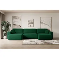 ALTDECOR Wohnlandschaft mit Schlaffunktion und Bettkasten ORRO-U 362x145x83cm Grün - universal, links/rechts angeordnet Ecksofa U-Form Schlafsofa - Grün