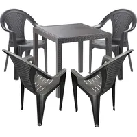 Mojawo Gartengarnitur - 5-teilig - Gartentisch Kunststoff 79x79cm H72cm - + 4 Stapelstühle - Kunststoff Anthrazit - Bistro Set - Esstisch - Stapelstuhl