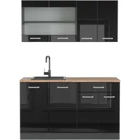 Vicco R-Line Mini-Küche Schwarz Hochglanz/Anthrazit 140 cm ohne Arbeitsplatte