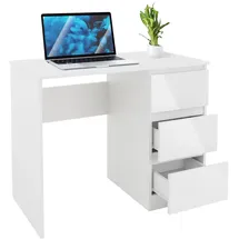 ML-Design Schreibtisch mit 3 Schubladen, 90x76x50 cm, Weiß, Hochglanz, viel Stauraum, Arbeitstisch