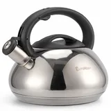 EliteHoff Wasserkessel Induktion – 3L – Edelstahl Teekessel mit Automatischem Pfiff, Flötenkessel Silber, Wasserkocher Induktionsherd, Pfeifkessel für alle Kochplatten (Glänzend, E-5113)