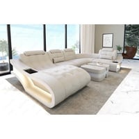 Sofa Dreams Wohnlandschaft Ledersofa Leder Couch Elegante U-Form Ledercouch, wahlweise mit Bettfunktion beige