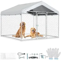 Vevor Hundezwinger, 2x2x1,6 m, Hundehütte mit Sicherheitsschloss, Outdoor Hundehaus mit UV-Beständiger & Wasserdichter Dachabdeckung, Robuste Hundegehege/Auslauf für Große Hunde