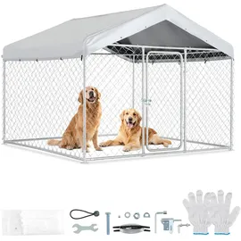 Vevor Hundezwinger, 2x2x1,6 m, Hundehütte mit Sicherheitsschloss, Outdoor Hundehaus mit UV-Beständiger & Wasserdichter Dachabdeckung, Robuste Hundegehege/Auslauf für Große Hunde