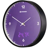 Bresser Funkuhr Wanduhr MyTime LEDsec mit 24 cm großem Ziffernblatt, LED-Sekundenanzeige, Innentemperatur und geräuschlosem Funkuhrwerk, Violett