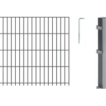 GAH Alberts Alberts Doppelstabmattenzaun 6-5-6, Matten 2,50 m, Höhe 163 m, Länge 10 m, anthrazit, Zaun als Komplettset, Pfosten mit Klemmlasche 60x40 mm | Dunkelgrau