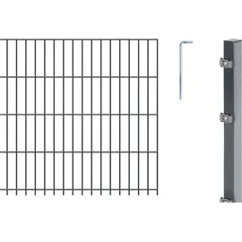 GAH Alberts Alberts Doppelstabmattenzaun 6-5-6, Matten 2,50 m, Höhe 163 m, Länge 10 m, anthrazit, Zaun als Komplettset, Pfosten mit Klemmlasche 60x40 mm | Dunkelgrau