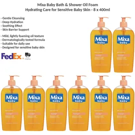 Mixa Baby Bade Duschöl-Schaum Feuchtigkeitspflege für Empfindliche Babyhaut x8