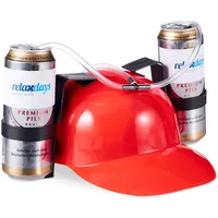 Relaxdays 1 x Party Trinkhelm, Helm mit Schlauch, für 2 Dosen Bier, Spaßartikel Fasching u. Fußball, lustiger Bierhelm, rot
