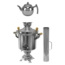 rukauf Holzkohle Samowar 5 Liter mit 1 Liter Design Teekanne