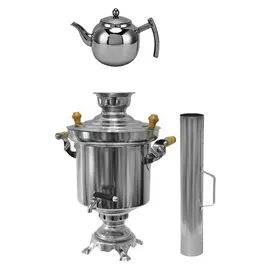 rukauf Holzkohle Samowar 5 Liter mit 1 Liter Design Teekanne