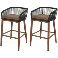 Mendler 2er-Set Rope-Barhocker HWC-O22, Outdoor Sitzpolster Seilgeflecht Metall Holz-Optik