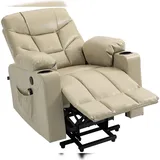 deluke Lounger Sessel POZNAN Kunstleder 84 x 104 x 95 cm Creme mit Liegeposition