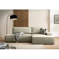 Home affaire Ecksofa SHERWOOD, Schlafsofa in L-Form offen (275cm), Cord, Leinenoptik, Schlaffunktion und Bettkasten, Kedernaht, hoher Sitz- & Liegekomfort grün