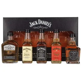 Jack Daniel's Family of Fine Spirits Old No.7 Tennessee 40% vol 0,05 l + Gentleman Jack 40% vol 0,05 l + Single Barrel Select 45% vol 0,05 l + Tennessee Honey Likör 35% vol 0,05 l + Tennessee Fire Likör 35% vol 0,05 l Tasting-Set