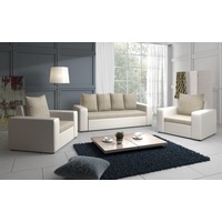 Fun Möbel Sofa Sofa-Set NINA 3-1-1 Sofagarnitur, inkl. 6 Rückenkissen, inkl. Bettkasten beige|weiß