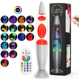 Soarling Nachttischlampe mit 17 Farbwechseln, 13,5“ Lavalampe mit Fernbedienung, Retro Lampe für Kinder und Erwachsene, Deko Stimmungsbeleuchtung für Weihnachten, Geburtstag, Party, Silber