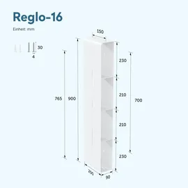 doporro Regal Schmal Weiß 4 Etagen, Schlankes Regal Badezimmer 90 x 20 x 9 cm, Badezimmer Regal aus Metall, Duschregal Wandregal zum Bohren für Dusche & Bad, Reglo-16