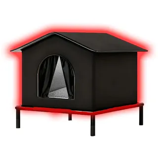 Isoliertes Katzenhaus für Draußen – Winterfest, Wasserdicht & Thermo, Outdoor Katzenhöhle mit Erhöhtem Boden, Warmes Haus für Streunende Katzen, Für Veranda, Scheune oder Garten (Size L,Black)