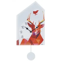 AMS -Pendeluhr Acrylglas Hirsch Rot Musik Quarz 30cm- 7491
