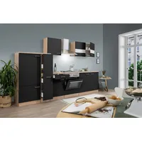 Respekta Küchenzeile Merle 300 cm E-Geräte Edelstahlkochmulde schwarz/eiche sägerau nachbildung