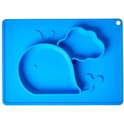 RICE Silikon Kinderteller Wal, L28 x B20 x H2cm, blau