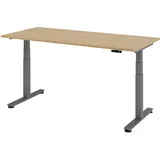 Hammerbacher XDSM19 elektrisch höhenverstellbarer Schreibtisch eiche rechteckig, T-Fuß-Gestell grau 180,0 x 80,0 cm