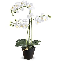 HTT Decorations - künstliche Orchidee - Orchidee - in weiß - 63-3 Zweige - im Topf - Deko - Zimmerpflanze