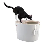 Iris Ohyama Katzenklo mit Schaufel, bis 7 kg, Weiß/beige, mit Deckel, Katzentoilette, leicht reinigen, Für große Katzen, Kätzchen, geschlossen, Xxl Toilette, Bpa-frei, Cat Litter Box, Punt-530