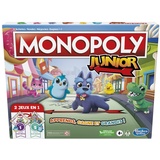 Hasbro Monopoly Junior Brettspiel, 2-seitiges Spielbrett, 2 Spiele in 1, Monopoly-Spiel für jüngere Kinder; Kinderspiele, Jugendspiele (französische Version)