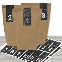 DIY Adventskalender zum Befüllen - mit 24 braunen Papiertüten und 24 schwarz-weißen Aufklebern - zum Selbermachen und Basteln - Mini Set Nr 33 -...