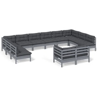 vidaXL 12-tlg. Garten-Lounge-Set mit Kissen Grau Kiefer Massivholz