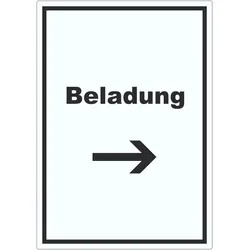 Beladung Aufkleber mit Text und Richtungspfeil rechts Transport Fracht hochkant A4 (210x297mm)