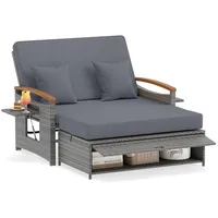 COSTWAY Loungebett, outdoor, Rattan, 2-Personen, Gartenliege mit verstellbarer Rückenlehne grau