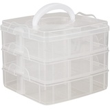 Rayher Sortierbox mit Griff, 15,5x15,5x12,9cm, 3 Etagen á 6 Fächer, für Bastel-Material, Kabel, Spielzeug, Büro-Utensilien, Accessoires - platzsparend, übersichtlich, stabil (3918100)