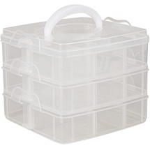 Rayher Sortierbox mit Griff, 15,5x15,5x12,9cm, 3 Etagen á 6 Fächer, für Bastel-Material, Kabel, Spielzeug, Büro-Utensilien, Accessoires - platzsparend, übersichtlich, stabil (3918100)