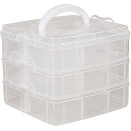 Rayher Sortierbox mit Griff, 15,5x15,5x12,9cm, 3 Etagen á 6 Fächer, für Bastel-Material, Kabel, Spielzeug, Büro-Utensilien, Accessoires - platzsparend, übersichtlich, stabil (3918100)