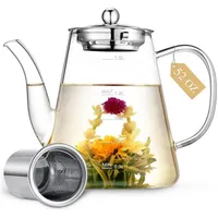 LuxusKollektion Teekanne Teekanne Glas Borosilikatglas Teesieb Teeblumen Geschenkset 1500ML beige