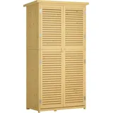 Outsunny Gartenschrank Holz Geräteschuppen Gerätehaus Mit Asphaltdach Lamellentür Geräteschrank Schuppen Garten 4 Fächer Naturholz 87 X 46,5 X 160 Cm