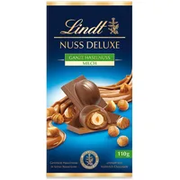 Lindt Schokolade NUSS DELUXE Vollmilch Haselnuss| 110g Tafel | Geröstete Haselnüsse in feiner Nusscrème umhüllt von feinschmelzender Vollmilch-Schokolade | Schokoladentafel | Schokoladengeschenk