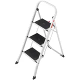 Hailo HobbyStep Klapptritt aus Stahl, weisse Trittleiter mit 3 Stufen, kleine Leiter mit Anti-Rutsch